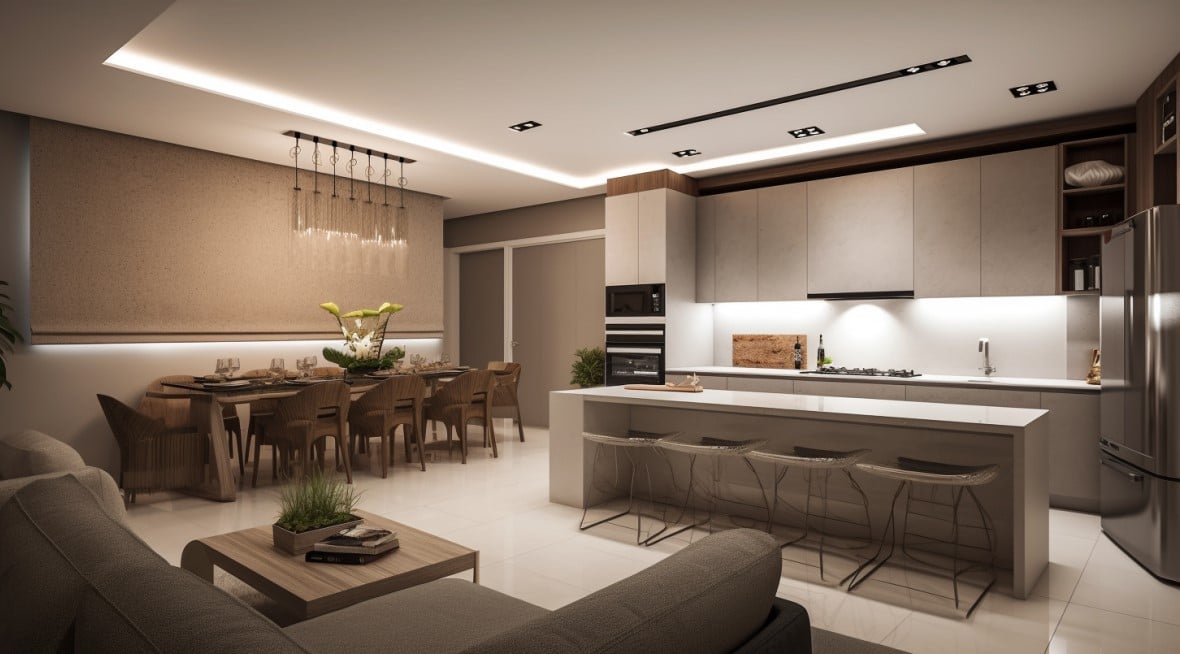 Cozinha com Ilha e Sala Integrada