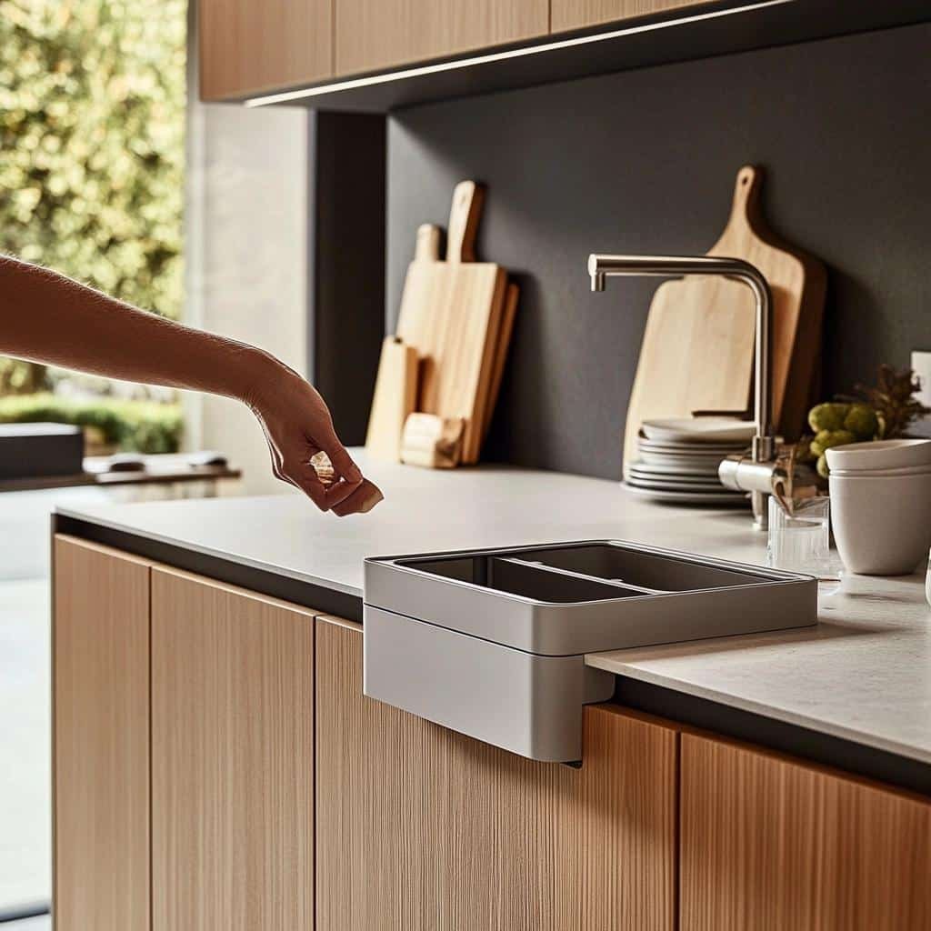 Lixeira Embutida na Bancada: 6 Ideias Funcionais para Cozinhas Modernas 14 Lixeira Embutida na Bancada: 6 Ideias Funcionais para Cozinhas Modernas