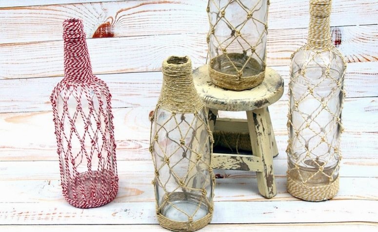 Ideias de Garrafas Decoradas com Barbante 2 Ideias de Garrafas Decoradas com Barbante