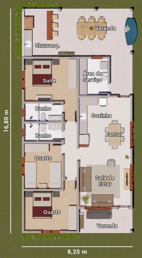 As 5 Melhores Plantas de Casas Pequenas com Cozinha Americana 2 5 Plantas de Casas Pequenas com Quartos e Cozinha Americana