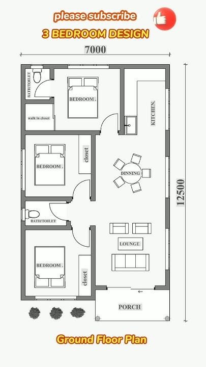 As 5 Melhores Plantas de Casas Pequenas com Cozinha Americana 4 5 Plantas de Casas Pequenas com Quartos e Cozinha Americana