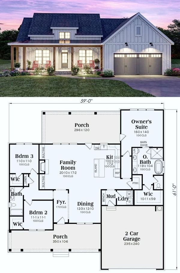 As 5 Melhores Plantas de Casas Pequenas com Cozinha Americana 5 5 Plantas de Casas Pequenas com Quartos e Cozinha Americana